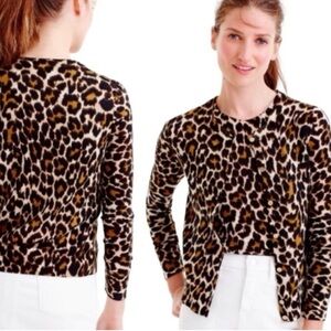 J. Crew jackie 100% merino Animal Print Cardigan XS wool knit button up sweater